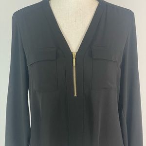 Black Popover Shirt with Zipper